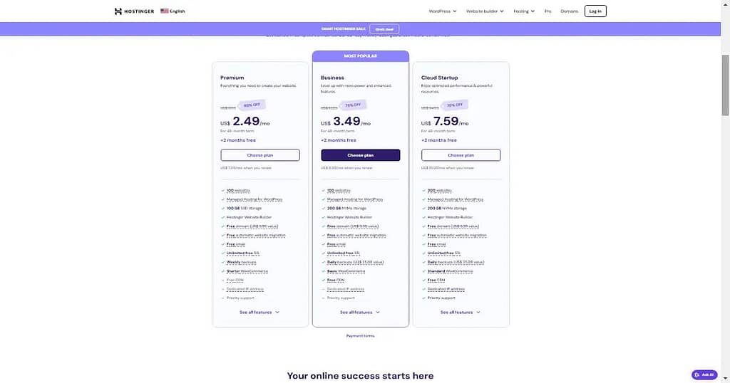 Hostinger Hosting Plans