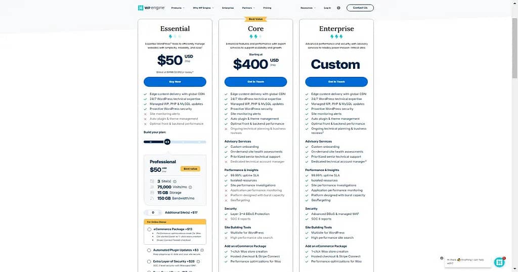 WP Engine Hosting Plans